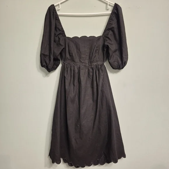 O.P.T Women's Boho Cottagecore Black Midi Open Back Dress Size Small - Picture 2 of 9